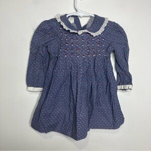 Vintage Polly Flinders hand smocked dress with Peter Pan collar girls‎ size 2T